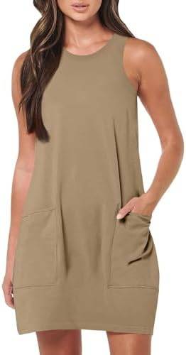 Womens Summer Dresses 2024 Casual Sleeveless Vacation Beach Sundresses Petite Loose Fit Tank T Shirt Mini Dress