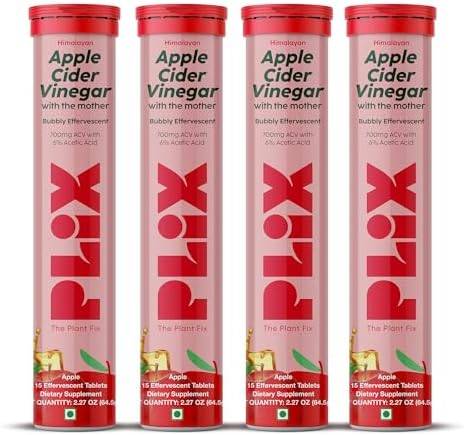 PLIX Apple Cider Vinegar Effervescent Tablets with The Mother, 700mg ACV with VIT B12, B6, Pack of 4 | Vegan, No Added Sugar, Non-GMO & Gluten-Free