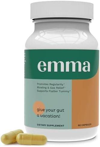 Emma Gut Health - Gas and Bloating Relief, Constipation, Leaky Gut Repair - Gut Cleanse & Restore Digestion - Regulate Bowel Movement. Probiotics and Laxative Alternative, 60 Capsules