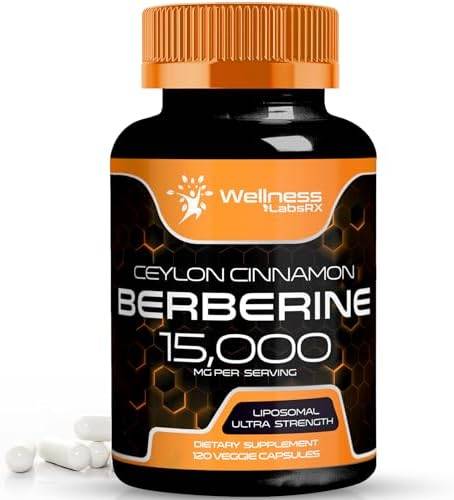 Berberine Supplement 15,000mg - Berberine with Ceylon Cinnamon, Liposomal Berberine Supplement Organic, Berberine Weight Loss, Metabolism, Cholesterol - 120 Capsules