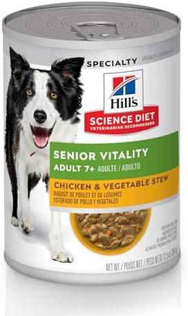 Hill's Science Diet Senior Vitality, Senior Adult 7+, Senior Premium Nutrition, Wet Dog Food, Chicken & Vegetables Stew, 12.5 oz Can, Case of 12