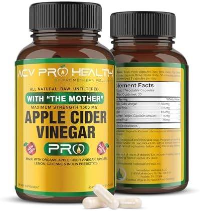 2-Pack ACV Pro Apple Cider Vinegar Capsules Certified Organic with Mother ACV Pills Detox Cleanse Acid Reflux Relief Support Supplement Ginger Root Cayenne Pepper Powder