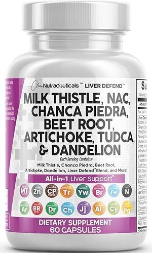 Milk Thistle 3000mg NAC Chanca Piedra 2000mg Beet Root 2000mg Artichoke 2000mg Dandelion Root 1000mg - Liver Cleanse Detox & Repair Supplement Plus TUDCA Choline and Ginger 60 Count