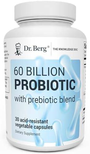 Dr. Berg 60 Billion Probiotic Supplement - Pre and Probiotics for Digestive Health, Occasional Constipation, Diarrhea, Gas & Bloating* - for Women & Men - 30 Probiotic Capsules