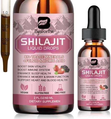 Shilajit Resin Liquid Drops | Pure Shilajit for Men 85+ Trace Minerals Complex Contains Ashwagandha, Turmeric, Ginseng, Chaga, Fulvic Acid for Immune Support, Brain Booster, and Energy, Overall Health